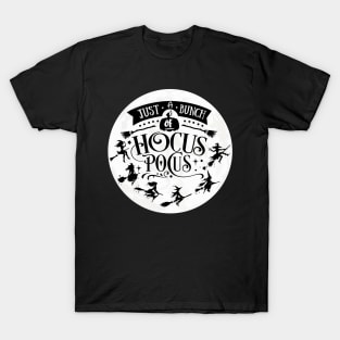 Just a Bunch of Hocus Pocus Witches Taking Flight at Witching Hour Over the Moon T-Shirt